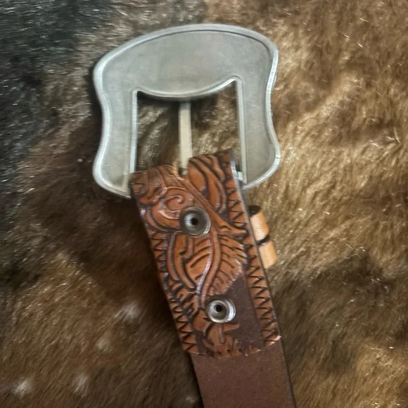 Hooey Brown Leather Belt with Silver Buckle - Picture 3 of 4